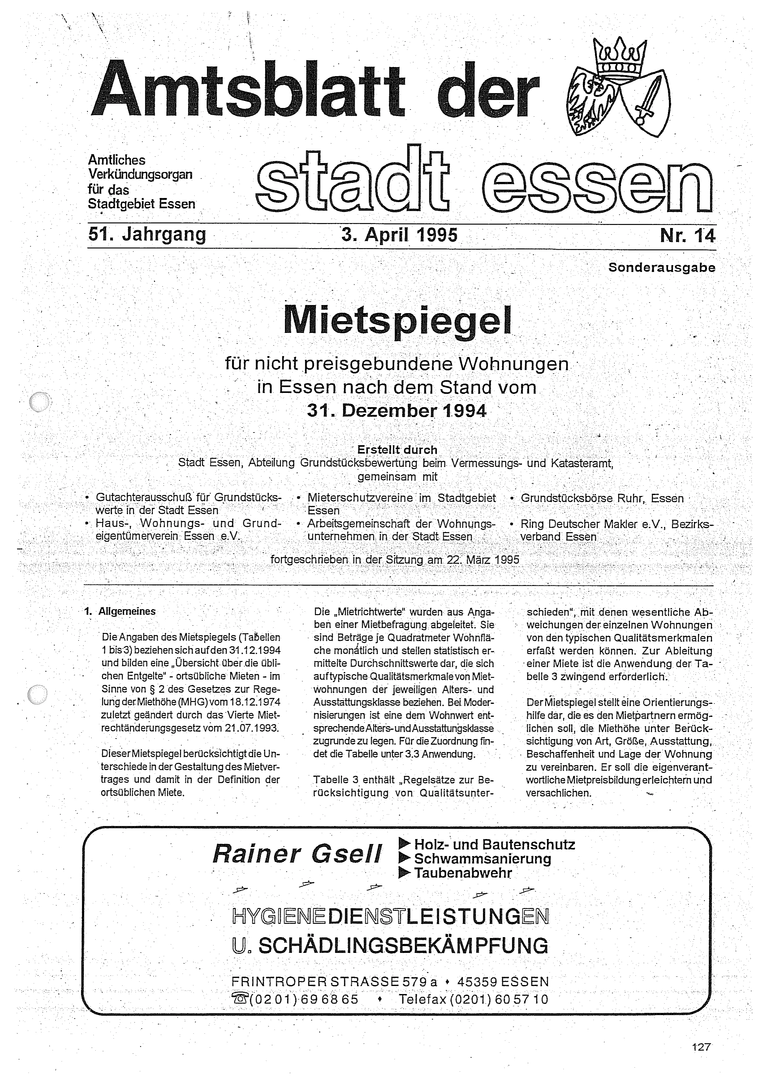Titelseite Mietspiegel 1994