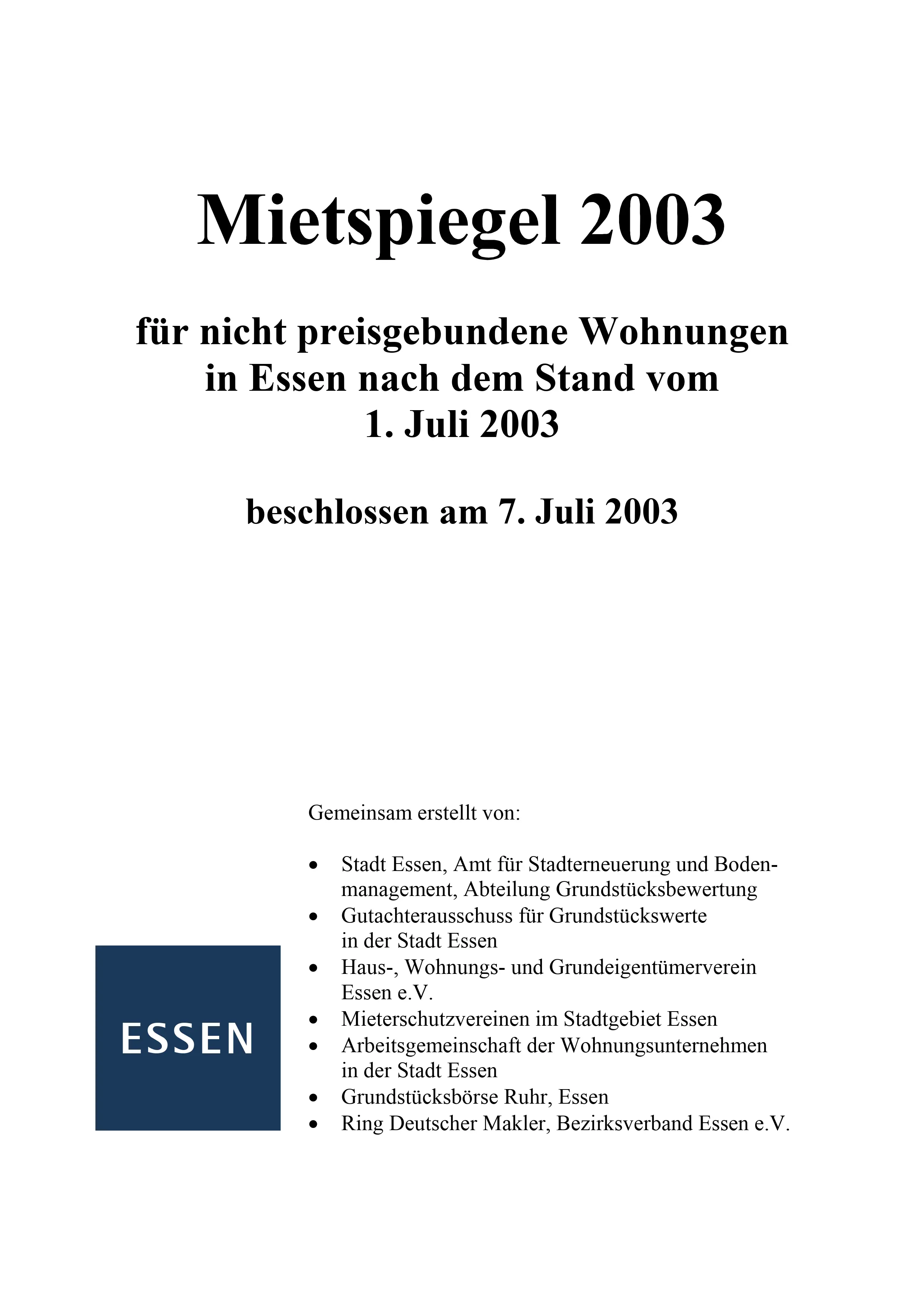 Titelseite Mietspiegel 2003